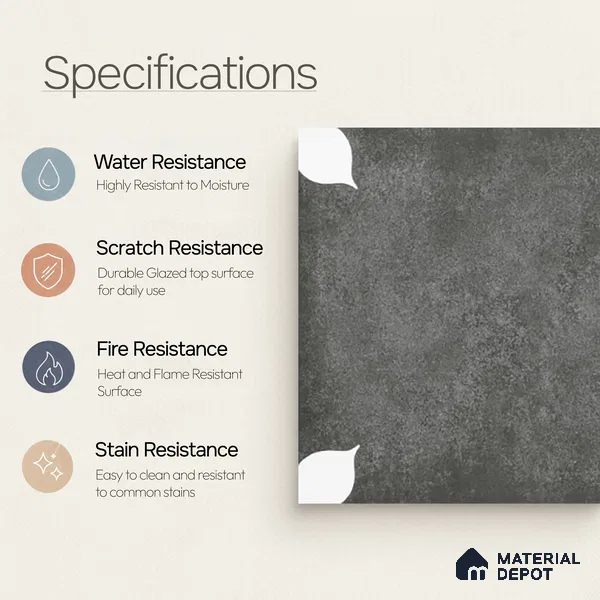 Moroccan Wall & Floor Tile TL 06356 B Petal Grey 300x300 mm Matte Finish Ceramic Tile - 7.5 mm | Please Expect a Slight Variation of Pattern