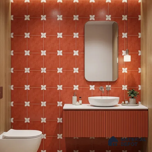 Moroccan Floor & Wall Tile TL 06356 C Petal Red 1 ft x 1 ft Matte Finish Ceramic Tile - 7.5 mm | Suitable for Bathroom, Kitchen, Balcony