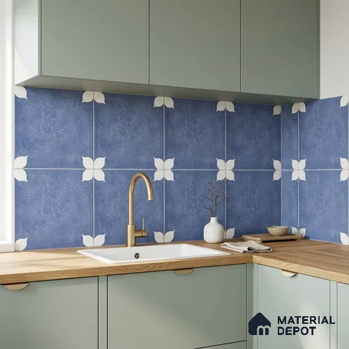 Moroccan Wall & Floor Tile TL 06356 Petal Blue 1 ft x 1 ft Matte Finish Ceramic Tile - 7.5 mm | Suitable for Bathroom, Kitchen, Balcony | Please Expect a Slight Variation of Pattern