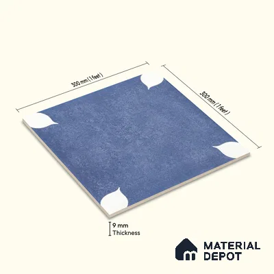 Moroccan Wall & Floor Tile TL 06356 Petal Blue 300x300 mm Matte Finish Ceramic Tile - 7.5 mm | Please Expect a Slight Variation of Pattern