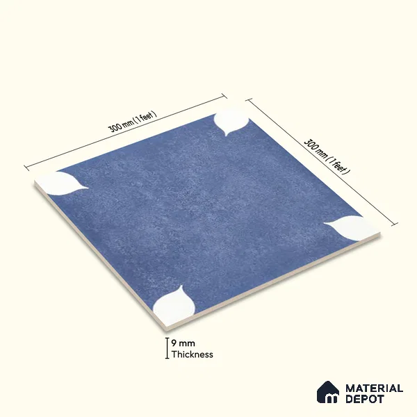 Moroccan Wall & Floor Tile TL 06356 Petal Blue 300x300 mm Matte Finish Ceramic Tile - 7.5 mm | Please Expect a Slight Variation of Pattern