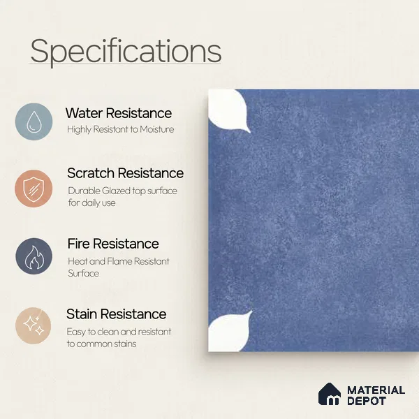 Moroccan Wall & Floor Tile TL 06356 Petal Blue 300x300 mm Matte Finish Ceramic Tile - 7.5 mm | Please Expect a Slight Variation of Pattern