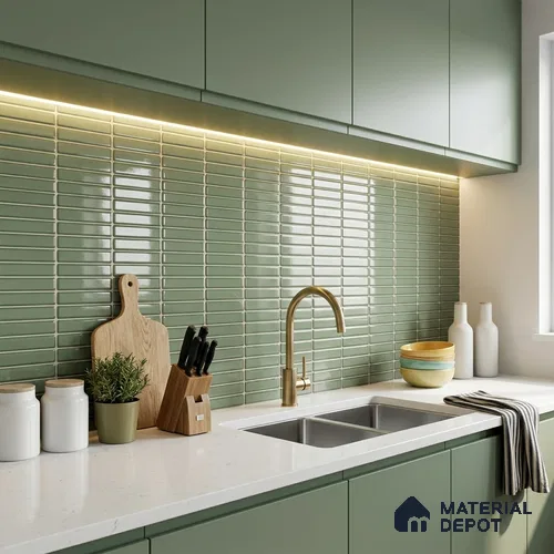 Faux Subway Wall Tile TL 06358 E Green Blend 1 ft x 1 ft Ceramic Glossy Finish Tile - 9 mm | Suitable For Kitchen, Bathroom Walls and Backsplashes | Please Expect a Slight Variation of Pattern