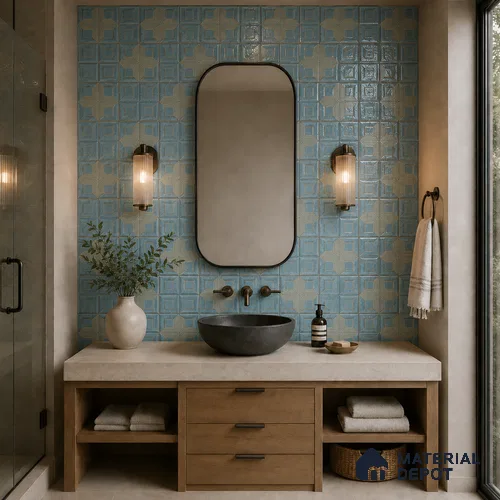 Faux Subway Wall Tile TL 06359 Classic Aqua 1 ft x 1 ft Ceramic Glossy Finish Tile - 9 mm | Suitable For Kitchen, Bathroom Walls and Backsplashes | Please Expect a Slight Variation of Pattern