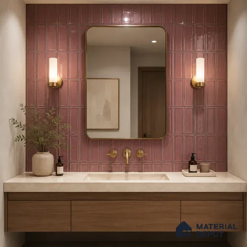 Faux Subway Wall Tile TL 06360 C Lustrous Grape 1 ft x 1 ft Ceramic Glossy Finish Tile - 9 mm | Suitable For Kitchen, Bathroom Walls and Backsplashes | Please Expect a Slight Variation of Pattern