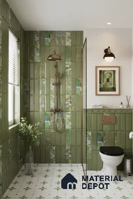 Faux Subway Wall Tile TL 06362 D Green Blend Decor 1 ft x 1 ft Ceramic Matte Finish Tile - 9 mm | Suitable For Kitchen, Bathroom Walls and Backsplashes | Please Expect a Slight Variation of Pattern