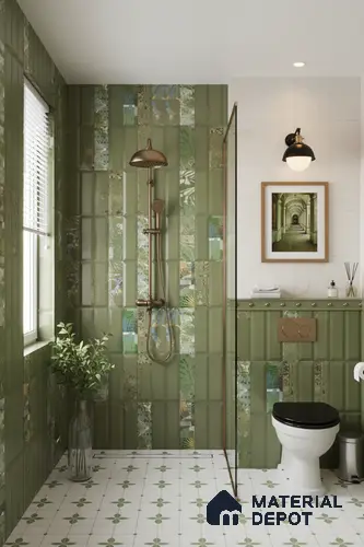 Faux Subway Wall Tile TL 06362 D Green Blend Decor 1 ft x 1 ft Ceramic Matte Finish Tile - 9 mm | Suitable For Kitchen, Bathroom Walls and Backsplashes | Please Expect a Slight Variation of Pattern