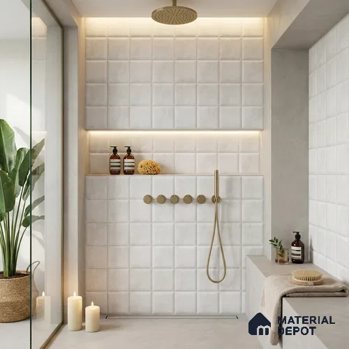 Faux Subway Wall Tile TL 06366 F Elegant Beige 1 ft x 1 ft Ceramic Matte Finish Tile - 9 mm | Suitable For Kitchen, Bathroom Walls and Backsplashes | Please Expect a Slight Variation of Pattern