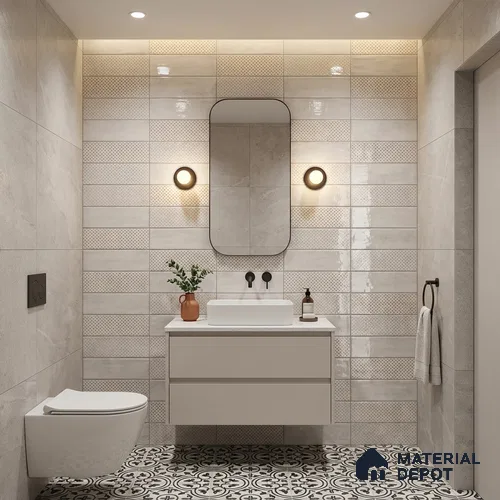 Faux Subway Wall Tile TL 06368 C Grey Aura 2 ft x 1 ft Ceramic Glossy Finish Tile - 9 mm | Suitable For Kitchen, Bathroom Walls and Backsplashes | Please Expect a Slight Variation of Pattern
