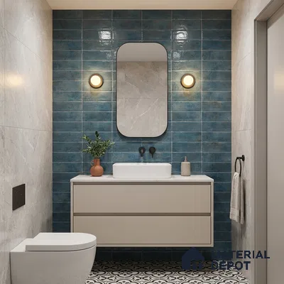 Faux Subway Wall Tile TL 06368 F Lustrous Aqua 2 ft x 1 ft Ceramic Glossy Finish Tile - 9 mm | Suitable For Kitchen, Bathroom Walls and Backsplashes | Please Expect a Slight Variation of Pattern