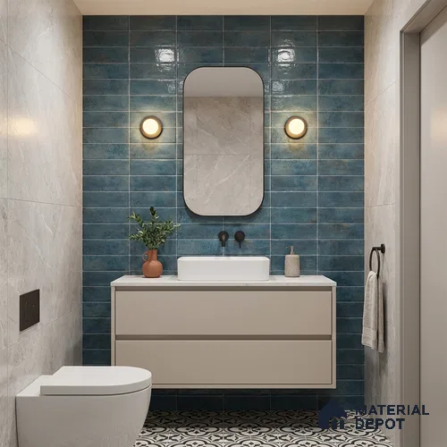 Faux Subway Wall Tile TL 06368 F Lustrous Aqua 2 ft x 1 ft Ceramic Glossy Finish Tile - 9 mm | Suitable For Kitchen, Bathroom Walls and Backsplashes | Please Expect a Slight Variation of Pattern