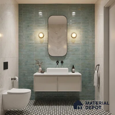 Faux Subway Wall Tile TL 06368 Artefic Green 2 ft x 1 ft Ceramic Glossy Finish Tile - 9 mm | Suitable For Kitchen, Bathroom Walls and Backsplashes | Please Expect a Slight Variation of Pattern