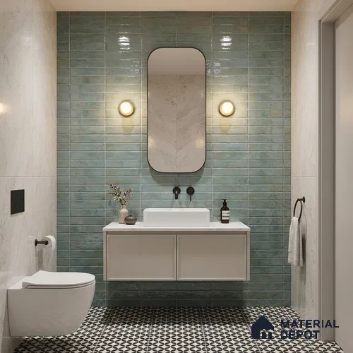 Faux Subway Wall Tile TL 06368 Artefic Green 2 ft x 1 ft Ceramic Glossy Finish Tile - 9 mm | Suitable For Kitchen, Bathroom Walls and Backsplashes | Please Expect a Slight Variation of Pattern