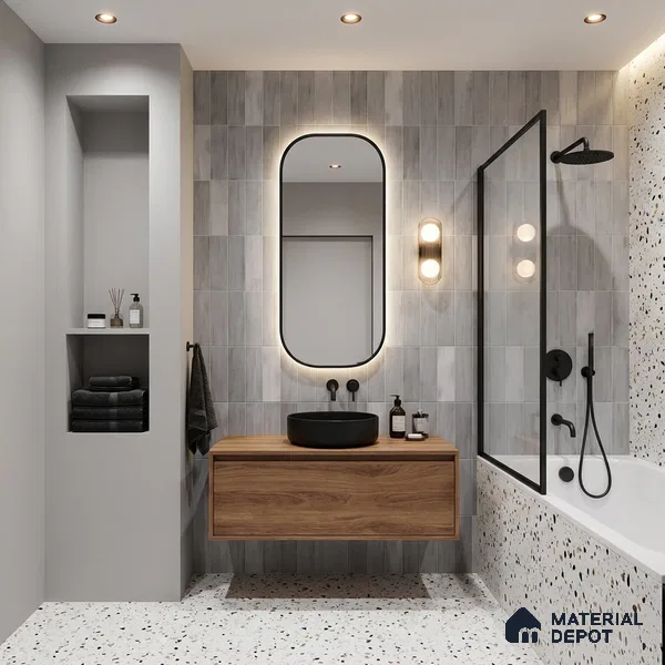 Faux Subway Wall Tile TL 06370 Grey Blend 2 ft x 1 ft Ceramic Matte Finish Tile - 9 mm | Suitable For Kitchen, Bathroom Walls and Backsplashes | Please Expect a Slight Variation of Pattern