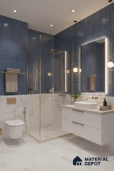 Faux Subway Wall Tile TL 06372 Radiant Blue 2 ft x 1 ft Ceramic Matte Finish Tile - 9 mm | Suitable For Kitchen, Bathroom Walls and Backsplashes | Please Expect a Slight Variation of Pattern
