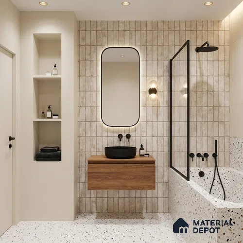 Faux Subway Wall Tile TL 06373 Elegant Crema 2 ft x 1 ft Ceramic Matte Finish Tile - 9 mm | Suitable For Kitchen, Bathroom Walls and Backsplashes | Please Expect a Slight Variation of Pattern