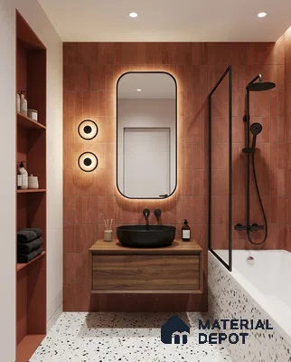 Faux Subway Wall Tile TL 06374 Red Charm 2 ft x 1 ft Ceramic Matte Finish Tile - 9 mm | Suitable For Kitchen, Bathroom Walls and Backsplashes | Please Expect a Slight Variation of Pattern