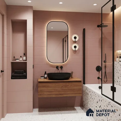 Punch Wall Tile TL 06375 Pink Hue 2 ft x 1 ft Ceramic Matte Finish Tile - 9 mm | Suitable For Kitchen, Bathroom Walls and Backsplashes