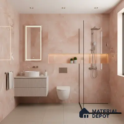 Marble Floor & Wall Tile TL 06393 Afyon Onyx Rose 4 ft x 2 ft High Gloss Finish Vitrified Tile - 9 mm | Suitable for Living Room, Bedroom & Bathroom