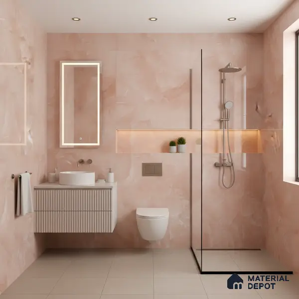 Marble Floor & Wall Tile TL 06393 Afyon Onyx Rose 4 ft x 2 ft High Gloss Finish Vitrified Tile - 9 mm | Suitable for Living Room, Bedroom & Bathroom