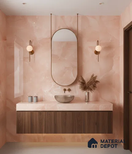 Marble Floor & Wall Tile TL 06393 Afyon Onyx Rose 4 ft x 2 ft High Gloss Finish Vitrified Tile - 9 mm | Suitable for Living Room, Bedroom & Bathroom
