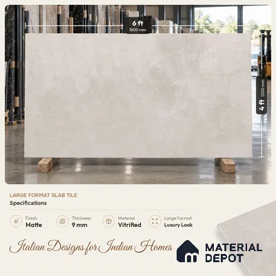 Cement Wall & Floor Tile TL 06401 D Jupiter Pearl 6 ft x 4 ft Vitrified Matte Finish - 9 mm | Suitable for Living Room, Bedroom & Bathroom