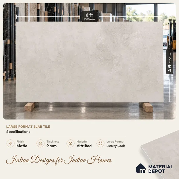 Cement Wall & Floor Tile TL 06401 D Jupiter Pearl 6 ft x 4 ft Vitrified Matte Finish - 9 mm | Suitable for Living Room, Bedroom & Bathroom