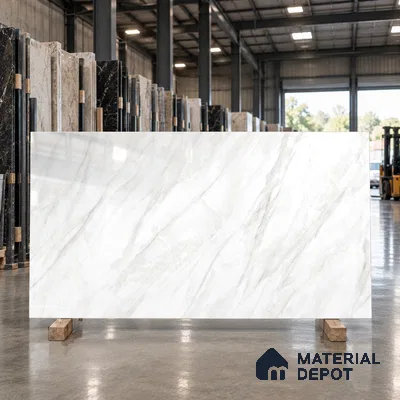 Marble Floor & Wall Large Format Tile TL 06414 jasper White 6 ft x 4 ft Glossy Finish Vitrified Tile - 9 mm | Suitable for Living Room, Bedroom & Bathroom | Adhesive and Spacers Must be Used During Installation