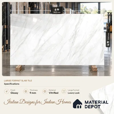 Marble Floor & Wall Large Format Tile TL 06414 jasper White 6 ft x 4 ft Glossy Finish Vitrified Tile - 9 mm | Suitable for Living Room, Bedroom & Bathroom | Adhesive and Spacers Must be Used During Installation