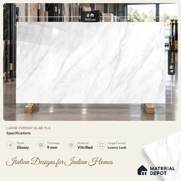 Marble Floor & Wall Large Format Tile TL 06414 jasper White 6 ft x 4 ft Glossy Finish Vitrified Tile - 9 mm | Suitable for Living Room, Bedroom & Bathroom | Adhesive and Spacers Must be Used During Installation