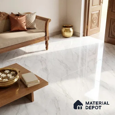 Marble Floor & Wall Large Format Tile TL 06414 jasper White 6 ft x 4 ft Glossy Finish Vitrified Tile - 9 mm | Suitable for Living Room, Bedroom & Bathroom | Adhesive and Spacers Must be Used During Installation