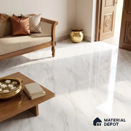 Marble Floor & Wall Large Format Tile TL 06414 jasper White 6 ft x 4 ft Glossy Finish Vitrified Tile - 9 mm | Suitable for Living Room, Bedroom & Bathroom | Adhesive and Spacers Must be Used During Installation