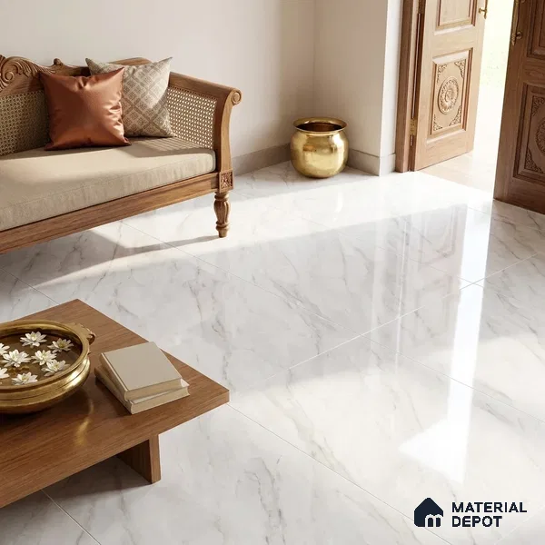 Marble Floor & Wall Large Format Tile TL 06414 jasper White 6 ft x 4 ft Glossy Finish Vitrified Tile - 9 mm | Suitable for Living Room, Bedroom & Bathroom | Adhesive and Spacers Must be Used During Installation