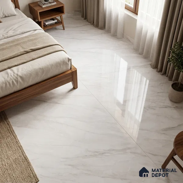 Marble Floor & Wall Large Format Tile TL 06414 jasper White 6 ft x 4 ft Glossy Finish Vitrified Tile - 9 mm | Suitable for Living Room, Bedroom & Bathroom | Adhesive and Spacers Must be Used During Installation