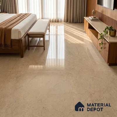 Marble Crema Marfil Wall & Floor Tile TL 06415 Warm Beige 6 ft x 4 ft Glossy Finish Vitrified Tile - 9 mm | Suitable For Living Room, Bedroom, Bathroom | Adhesive and Spacers Must be Used During Installation