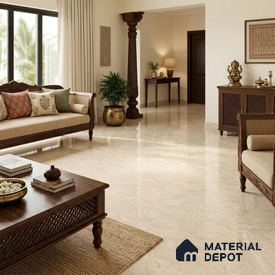 Marble Crema Marfil Wall & Floor Tile TL 06415 Warm Beige 6 ft x 4 ft Glossy Finish Vitrified Tile - 9 mm | Suitable For Living Room, Bedroom, Bathroom | Adhesive and Spacers Must be Used During Installation