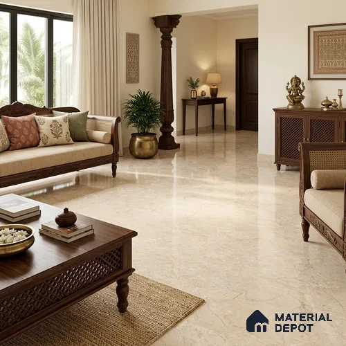 Marble Floor & Wall Large Format Tile TL 06415 Lisa Beige 6 ft x 4 ft Glossy Finish Vitrified Tile - 9 mm | Suitable for Living Room, Bedroom & Bathroom | Adhesive and Spacers Must be Used During Installation