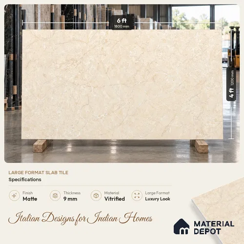 Marble Wall & Floor Tile TL 06415 D Lisa Beige 6 ft x 4 ft Matte Finish Vitrified Tile - 9 mm | Suitable for Living Room, Bedroom & Bathroom