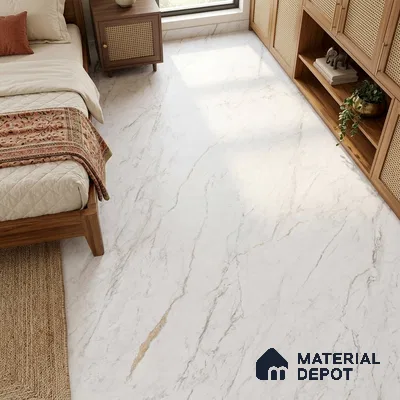 Marble Floor & Wall Large Format Tile TL 06418 Arden White 6 ft x 4 ft Satin Finish Vitrified Tile - 9 mm | Suitable for Living Room, Bedroom & Bathroom | Adhesive and Spacers Must be Used During Installation