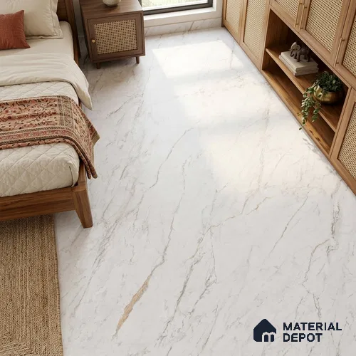Marble Floor & Wall Large Format Tile TL 06418 Arden White 6 ft x 4 ft Satin Finish Vitrified Tile - 9 mm | Suitable for Living Room, Bedroom & Bathroom | Adhesive and Spacers Must be Used During Installation