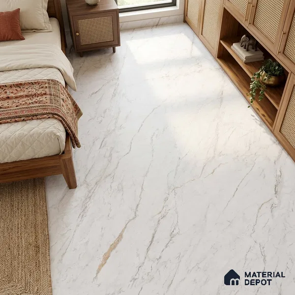 Marble Floor & Wall Large Format Tile TL 06418 Arden White 6 ft x 4 ft Satin Finish Vitrified Tile - 9 mm | Suitable for Living Room, Bedroom & Bathroom | Adhesive and Spacers Must be Used During Installation