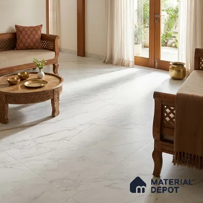 Marble Floor & Wall Large Format Tile TL 06418 Arden White 6 ft x 4 ft Satin Finish Vitrified Tile - 9 mm | Suitable for Living Room, Bedroom & Bathroom | Adhesive and Spacers Must be Used During Installation