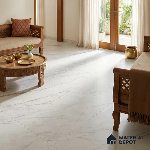 Marble Floor & Wall Large Format Tile TL 06418 Arden White 6 ft x 4 ft Satin Finish Vitrified Tile - 9 mm | Suitable for Living Room, Bedroom & Bathroom | Adhesive and Spacers Must be Used During Installation
