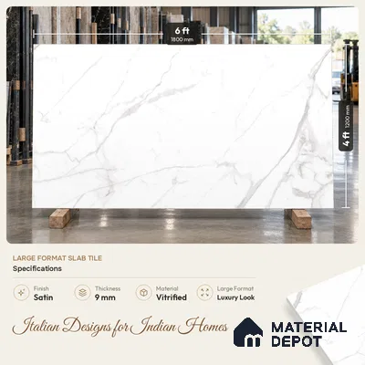 Marble Floor & Wall Large Format Tile TL 06419 Calactta Borghini Satuario 6 ft x 4 ft Satin Finish Vitrified Tile - 9 mm | Suitable for Living Room, Bedroom & Bathroom | Adhesive and Spacers Must be Used During Installation