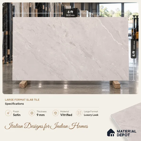 Marble Floor & Wall Large Format Tile TL 06420 B Cinerea River Grey 6 ft x 4 ft Satin Finish Vitrified Tile - 9 mm | Suitable for Living Room, Bedroom & Bathroom | Adhesive and Spacers Must be Used During Installation