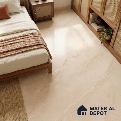 Marble Crema Marfil Wall & Floor Tile TL 06420 Wheat Beige 6 ft x 4 ft Satin Finish Vitrified Tile - 9 mm | Suitable For Living Room, Bedroom, Bathroom | Adhesive and Spacers Must be Used During Installation
