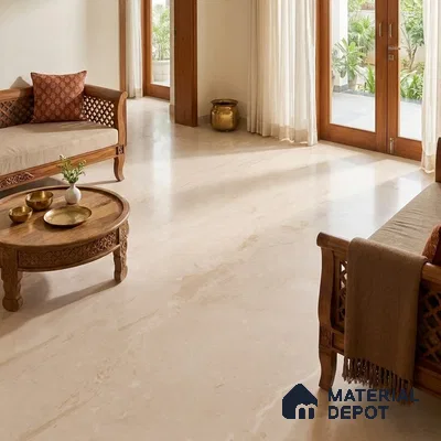 Marble Crema Marfil Wall & Floor Tile TL 06420 Wheat Beige 6 ft x 4 ft Satin Finish Vitrified Tile - 9 mm | Suitable For Living Room, Bedroom, Bathroom | Adhesive and Spacers Must be Used During Installation