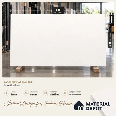 Marble Floor & Wall Large Format Tile TL 06421 Fenno White 6 ft x 4 ft Satin Finish Vitrified Tile - 9 mm | Suitable for Living Room, Bedroom & Bathroom | Adhesive and Spacers Must be Used During Installation