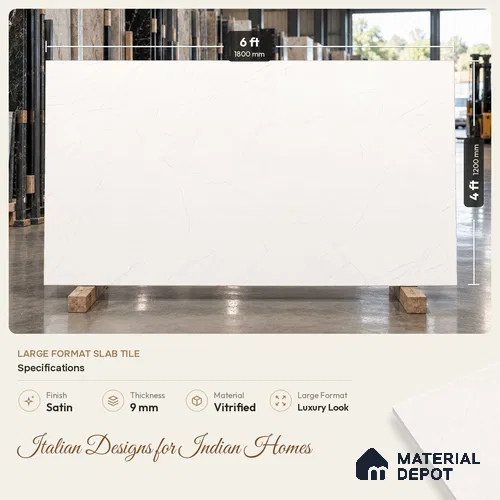Marble Floor & Wall Large Format Tile TL 06421 Fenno White 6 ft x 4 ft Satin Finish Vitrified Tile - 9 mm | Suitable for Living Room, Bedroom & Bathroom | Adhesive and Spacers Must be Used During Installation