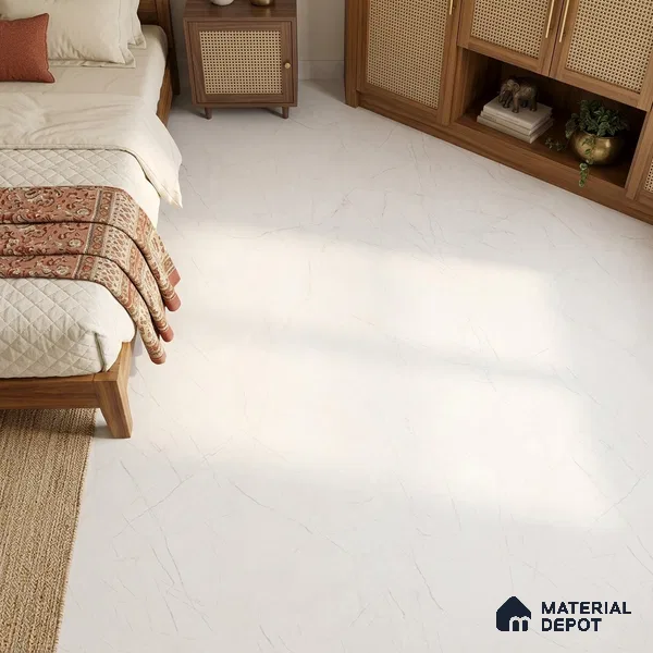 Marble Floor & Wall Large Format Tile TL 06421 Fenno White 6 ft x 4 ft Satin Finish Vitrified Tile - 9 mm | Suitable for Living Room, Bedroom & Bathroom | Adhesive and Spacers Must be Used During Installation